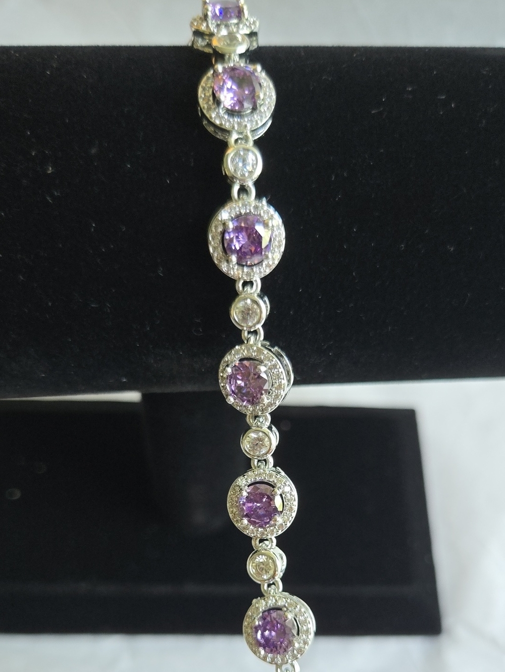 Elegant Purple Gemstone Halo Tennis Bracelet - Women Jewelry